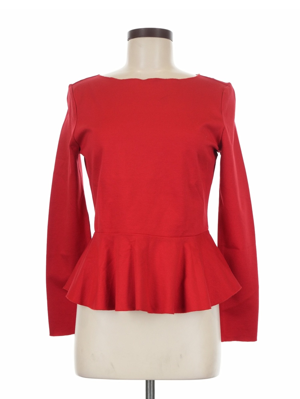 Jason Wu Red Peplum Long Sleeve Boat Neck Top Sz M NWT